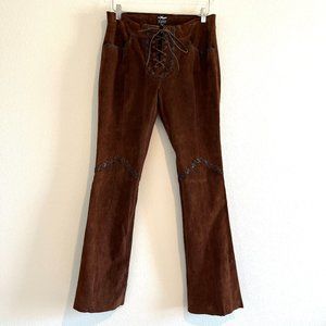 Maxima Wilsons Leather Pants Suede Western Brown Flare Lace Up Stitch Size 10